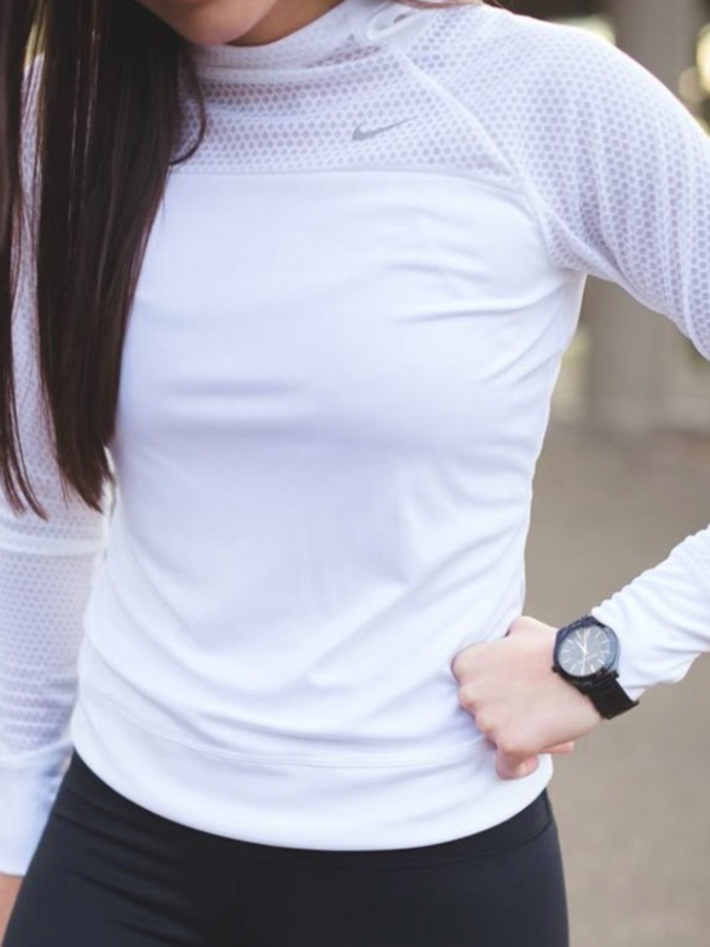 Nike White Long-Sleeve Mesh Performance Hoodie